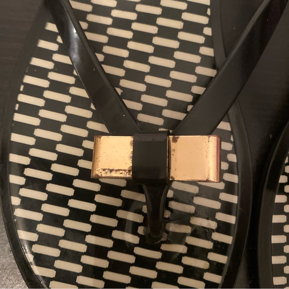COACH Black Bow Flip Flop Sandals - Picture 2 of 6